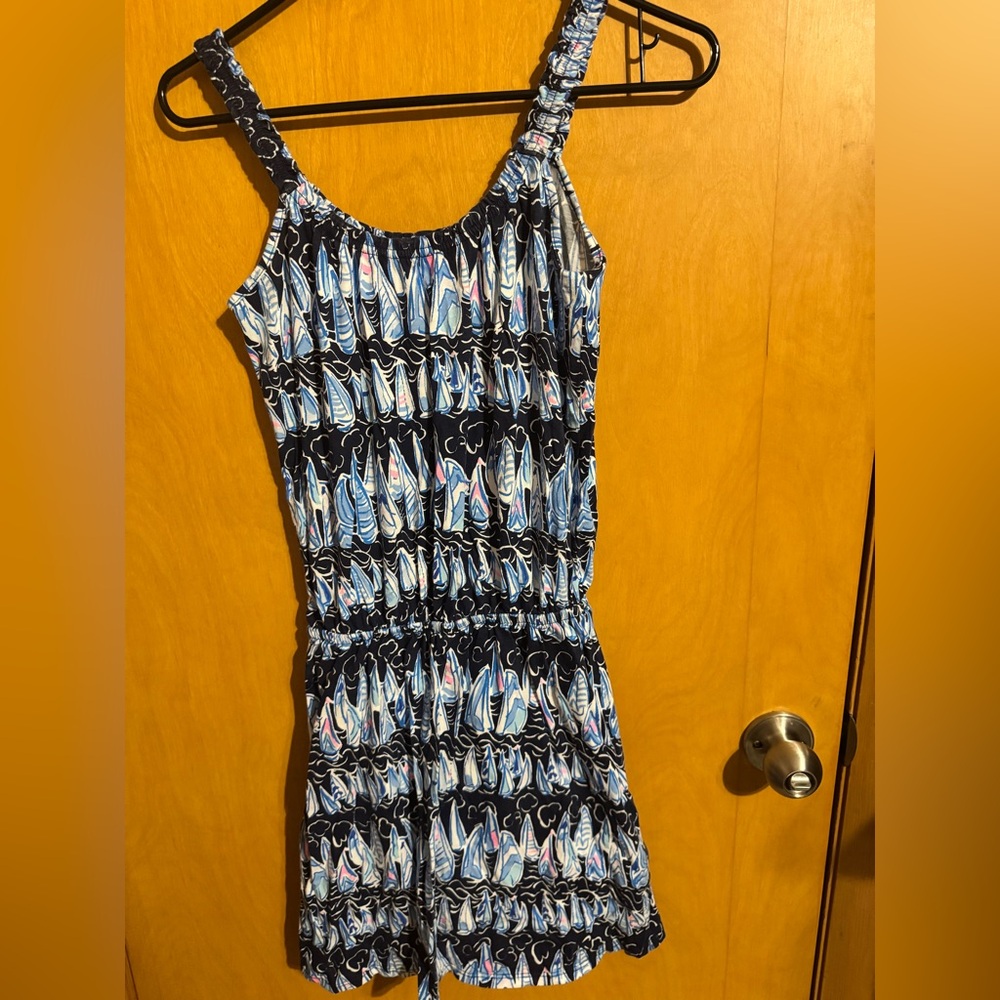 Lilly Pulitzer Navy, Light Blue & White Sailboat Print Romper